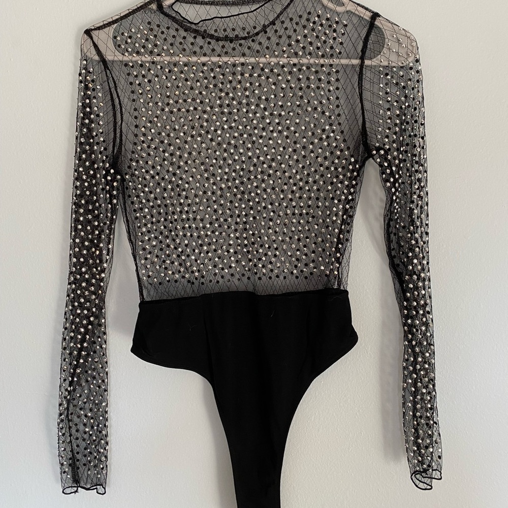 Sequin see-through long sleeve body suit